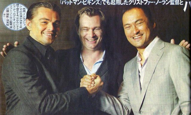 Christopher Nolan, Leonardo DiCaprio, and Ken Watanabe Inception.jpg